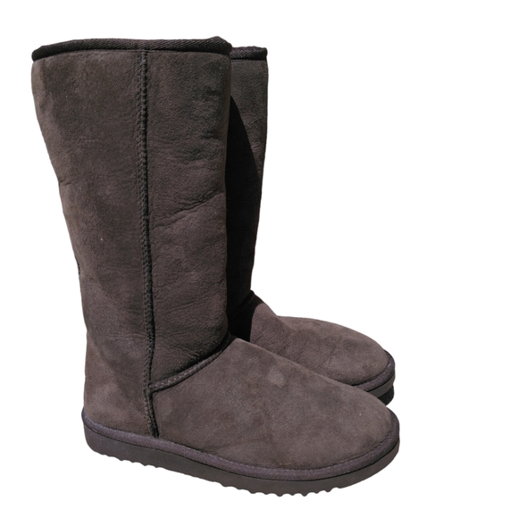 Ugg Australia Size 7 Classic Tall Brown Leather Suede Pull On Boots - Picture 5 of 15